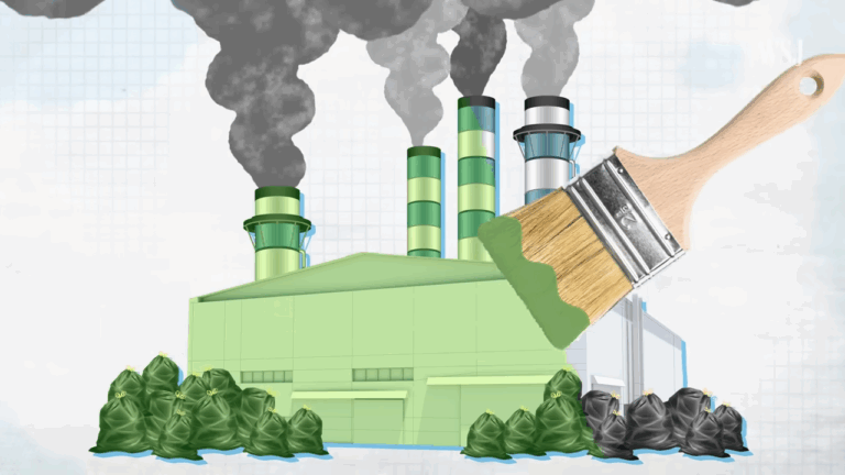 A factory painted green shows greenwashing to appear eco-friendly despite heavy pollution