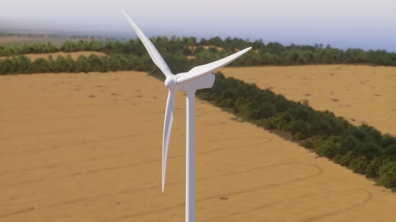 Close-up of a wind turbine converting air movement into electrical energy