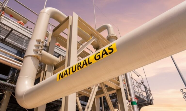 Natural gas pipeline stretches across the landscape