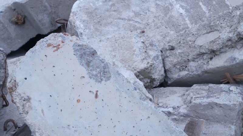 Broken concrete pieces made with low carbon cement used in sustainable construction projects