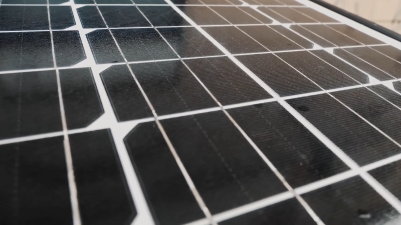 Close view of photovoltaic cells that can yield glass, silicon, and metals through solar panel recycling