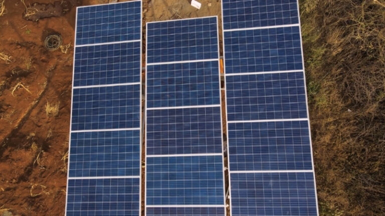 Solar panels arranged in rows outdoors