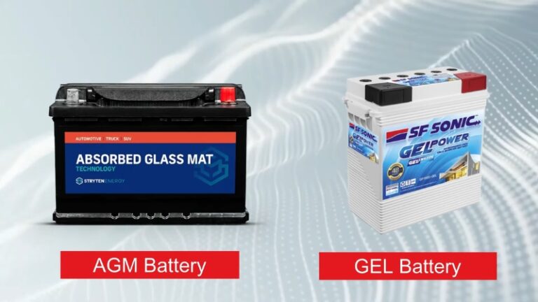 AGM vs gel batteries comparison showing one AGM battery and one gel battery side by side